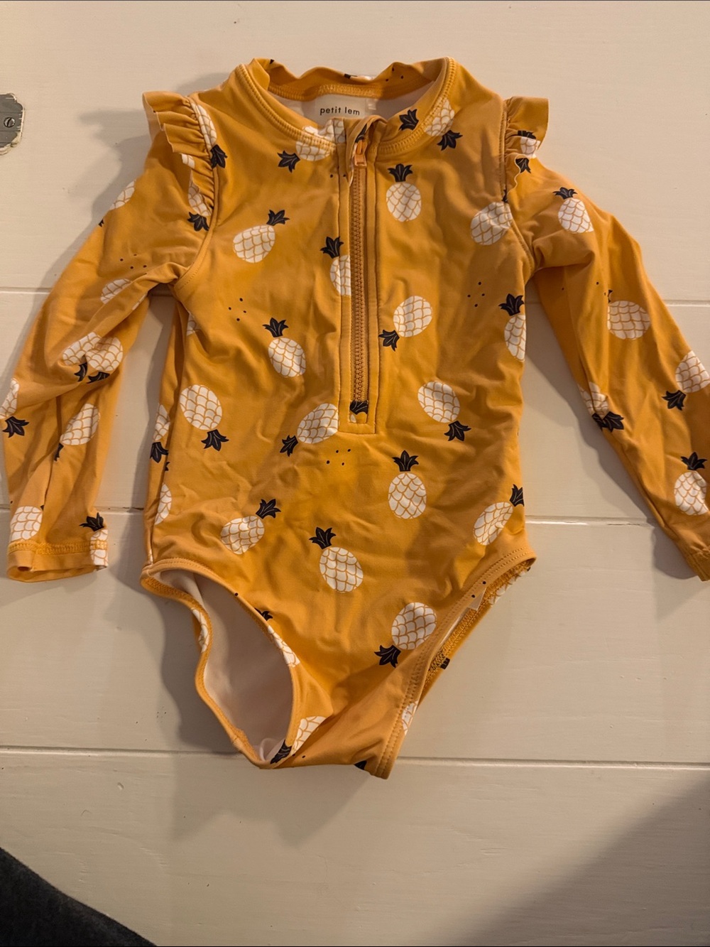Petit Lem Yellow Pineapple Ruffle Long-Sleeve Swim Suit